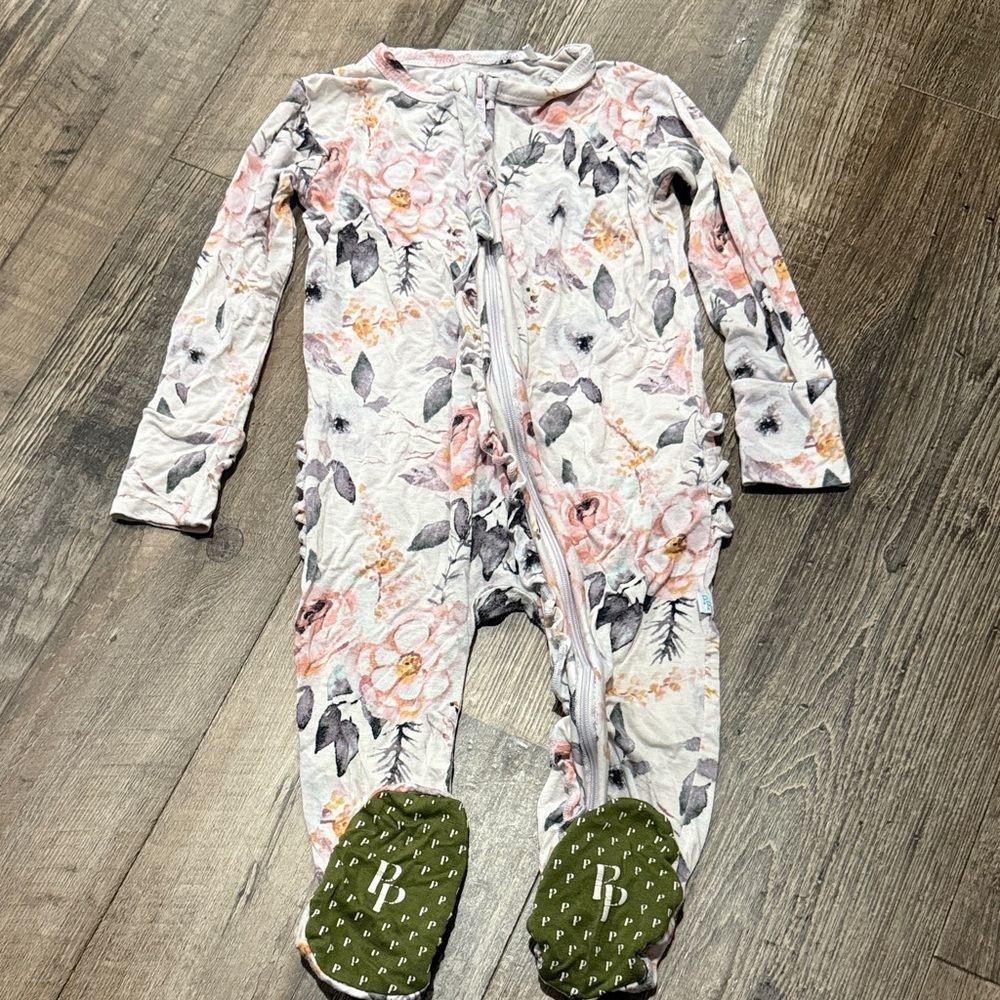 Posh Peanut Floral Footie Pajama in Pink and Gray